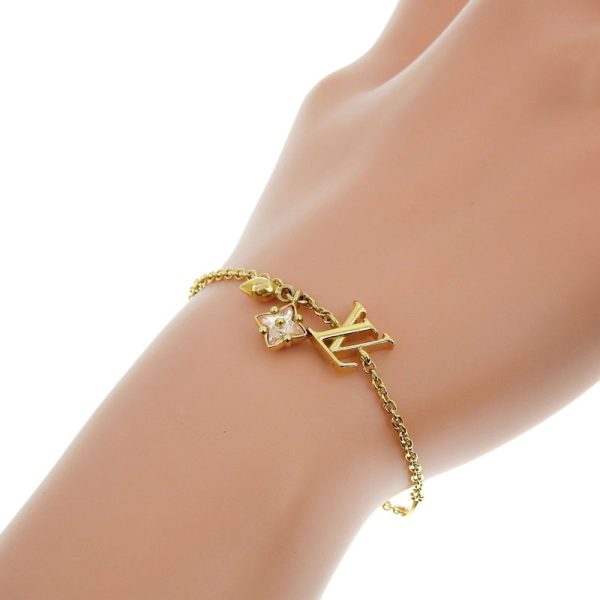 lv1398 5 Flower Motif Bracelet Initial Monogram Gold Color