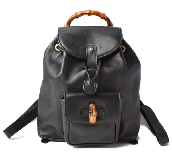 m 210810 54 g 1 GUCCI Backpack Bamboo Leather Black