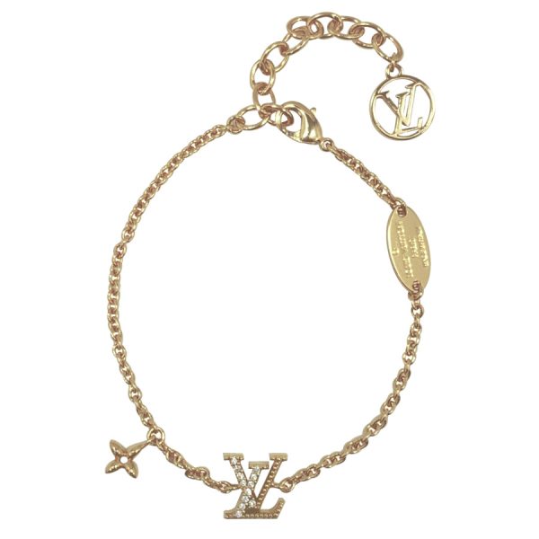 m00587 07 Louis Vuitton IV Initial Iconic Monogram Flower Chain Bracelet Gold