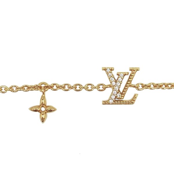 m00587 08 Louis Vuitton IV Initial Iconic Monogram Flower Chain Bracelet Gold