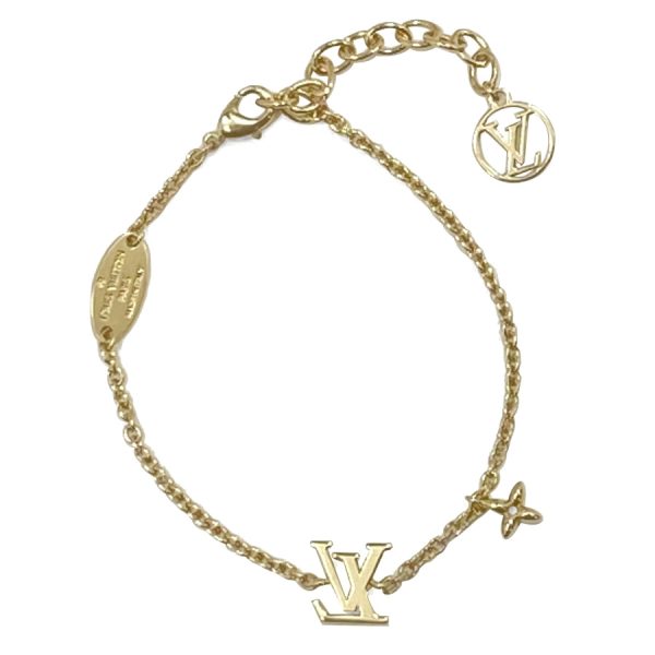 m00587 11 Louis Vuitton IV Initial Iconic Monogram Flower Chain Bracelet Gold