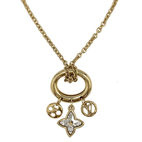 m00592 01 Louis Vuitton Collier Blooming Strass Flower Chain Charm Necklace Gold