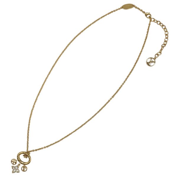 m00592 02 Louis Vuitton Collier Blooming Strass Flower Chain Charm Necklace Gold