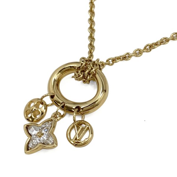 m00592 04 Louis Vuitton Collier Blooming Strass Flower Chain Charm Necklace Gold