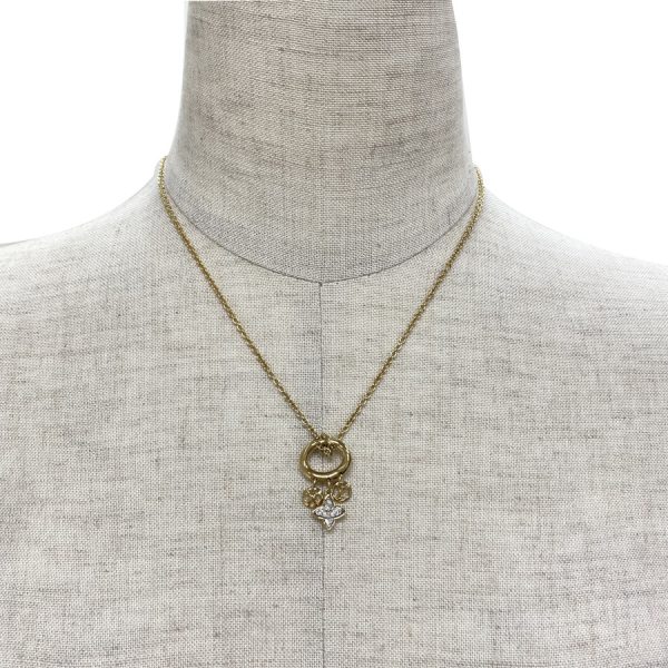 m00592 06 Louis Vuitton Collier Blooming Strass Flower Chain Charm Necklace Gold