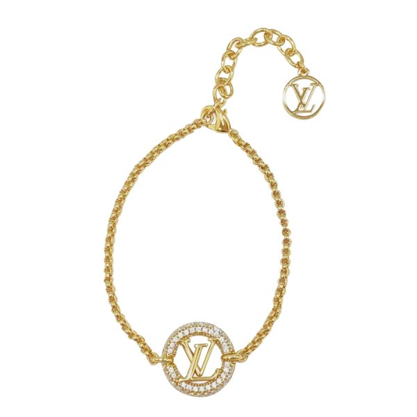 m00758 01 Louis Vuitton By Night Logo LV Circle Chain Bracelet Gold