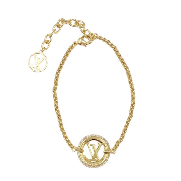 m00758 02 Louis Vuitton By Night Logo LV Circle Chain Bracelet Gold