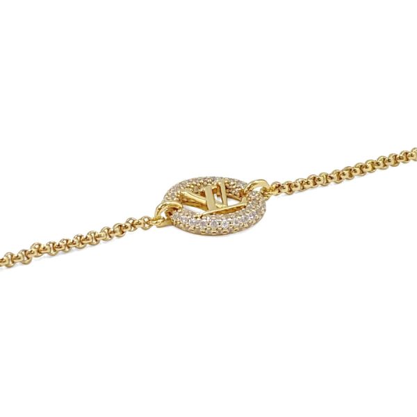 m00758 05 Louis Vuitton By Night Logo LV Circle Chain Bracelet Gold