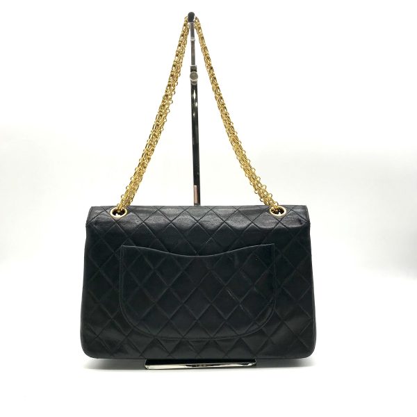 m12474 2 Chanel Matelasse Turnlock W Flap Chain Shoulder Bag Black