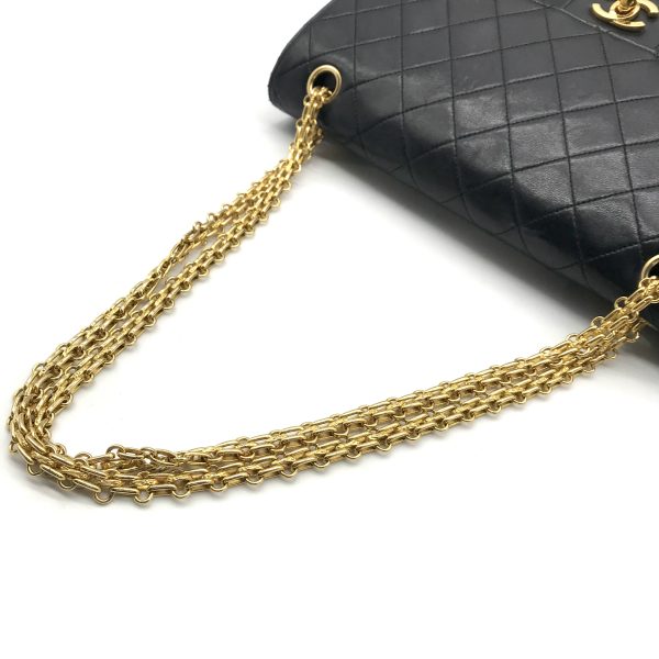 m12474 6 Chanel Matelasse Turnlock W Flap Chain Shoulder Bag Black