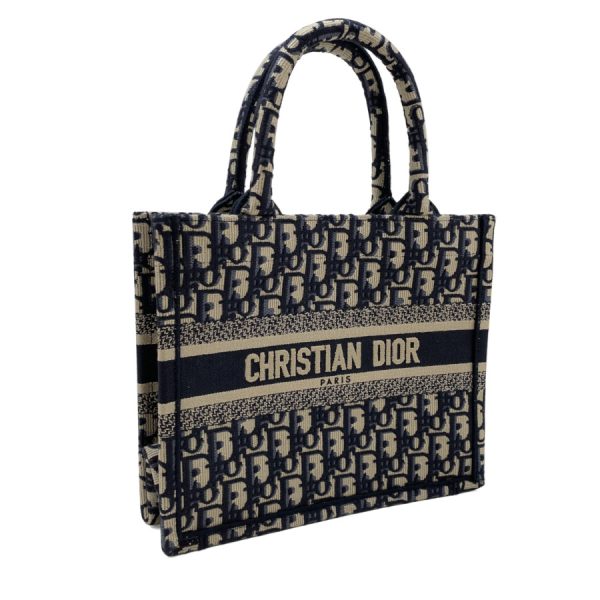 m1265zr1w m928 01 Christian Dior Oblique Embroidery Logo Initial Small Tote Handbag Bag Black Navy