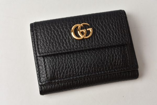 m2206 23 g 2 GUCCI Fold Wallet PETITE MARMONT Leather Black