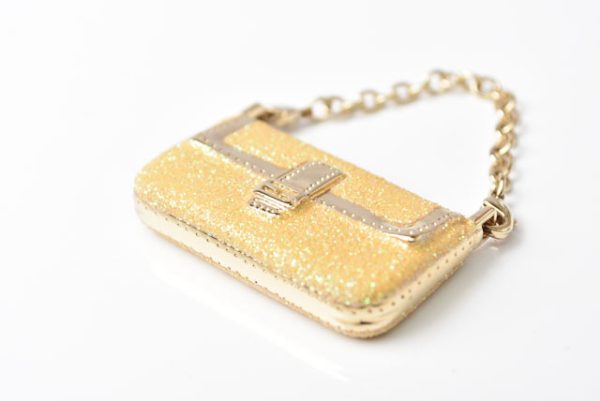 m2302 20 fe 2 Fendi Keychain Bag Charm Mamma Bucket Motif Metallic Yellow