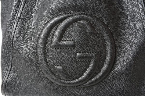 m2302 58 g 4 Gucci Soho Interlocking G Tote Shoulder Bag Leather Black