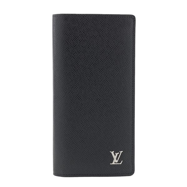 m30285 01 Louis Vuitton Long Wallet Bi fold Portefeuille Brazza Taiga Noir