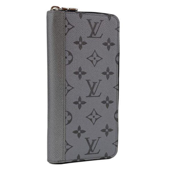 m30841 01 Louis Vuitton Monogram Leather Wallet Long Round Zipper Silver Gray