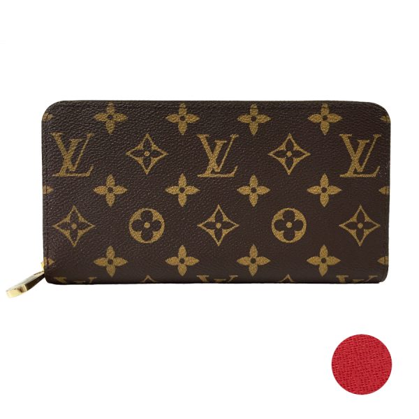 m41896 07 Louis Vuitton Monogram Leather Round Zipper Long Wallet Coquelicot