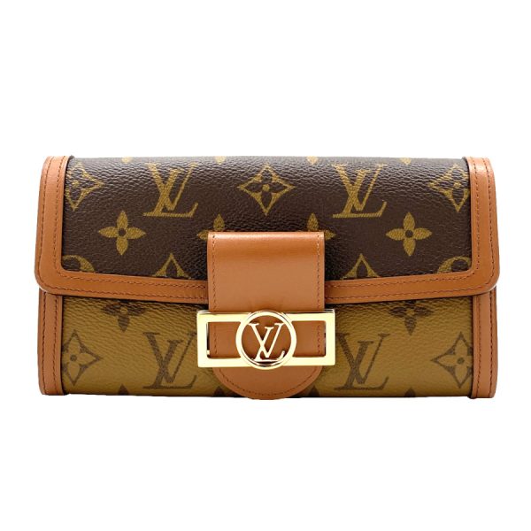 m46645 1 Louis Vuitton Portefeuille Dauphine Bifold Wallet Monogram Canvas Reverse Brown