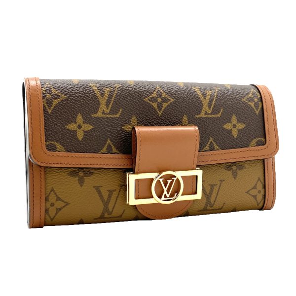 m46645 2 Louis Vuitton Portefeuille Dauphine Bifold Wallet Monogram Canvas Reverse Brown