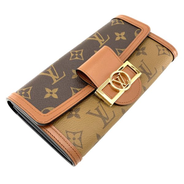 m46645 4 Louis Vuitton Portefeuille Dauphine Bifold Wallet Monogram Canvas Reverse Brown