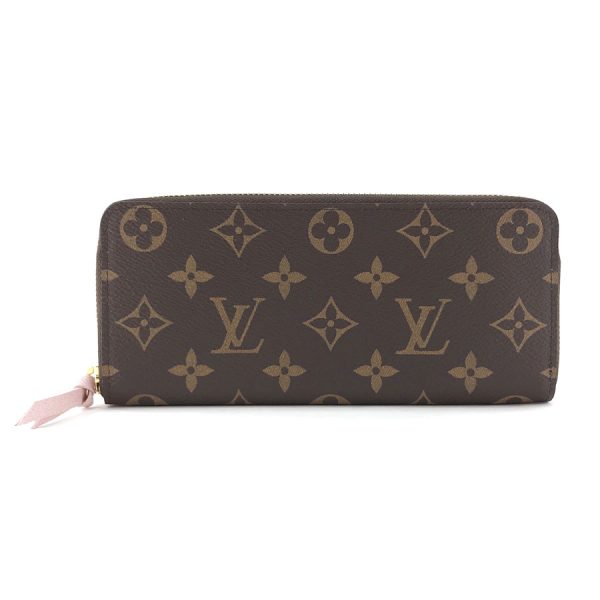 m61298 01 Louis Vuitton Monogram Wallet Long Round Zipper Rose Ballerine