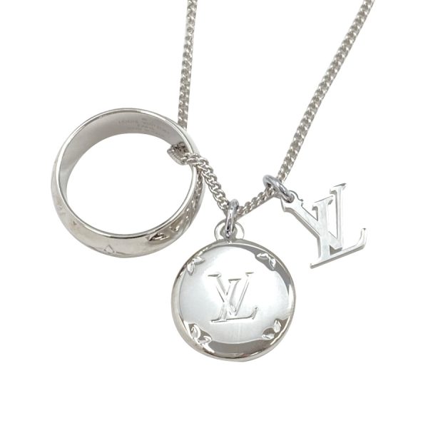 m62485 06 Louis Vuitton Monogram Ring Necklace Silver