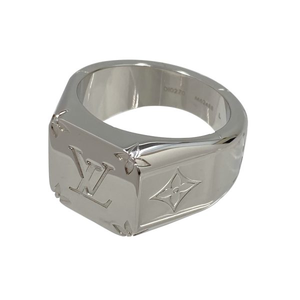 m62488 01 Louis Vuitton Signet Monogram Logo Signature L Size 21 Ring Silver