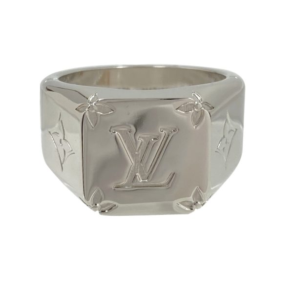 m62488 02 Louis Vuitton Signet Monogram Logo Signature L Size 21 Ring Silver