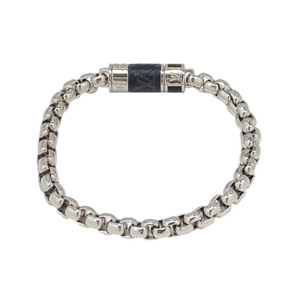 m62592 01 Louis Vuitton Monogram Eclipse Chain Bracelet Silver