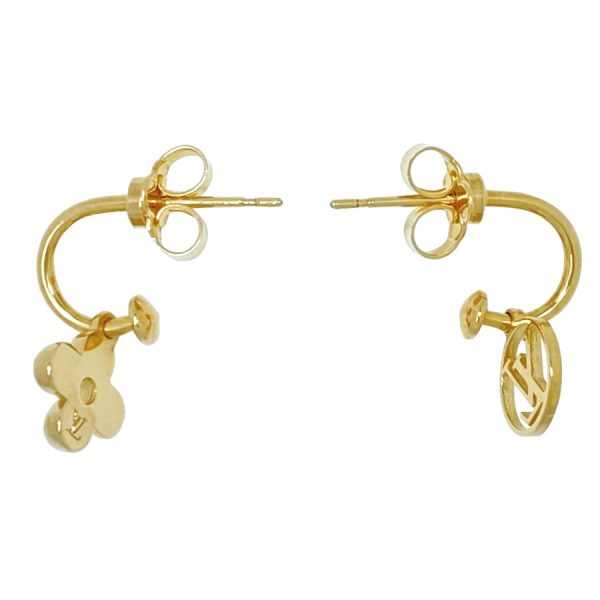 m64859 02 Louis Vuitton Bookle Doreille Blooming Monogram Flower Stud Earrings Gold