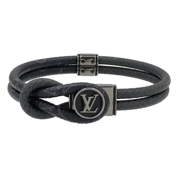 m6780d 01 Louis Vuitton Loop It Monogram Eclipse Bracelet Cord Bangle Black Gray Silver