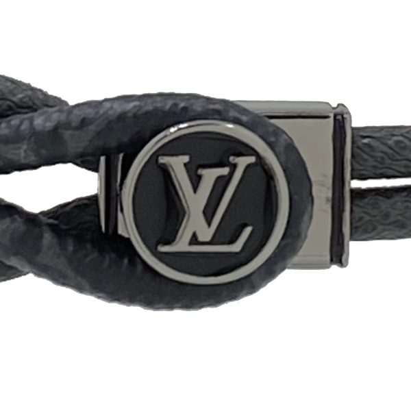 m6780d 02 Louis Vuitton Loop It Monogram Eclipse Bracelet Cord Bangle Black Gray Silver