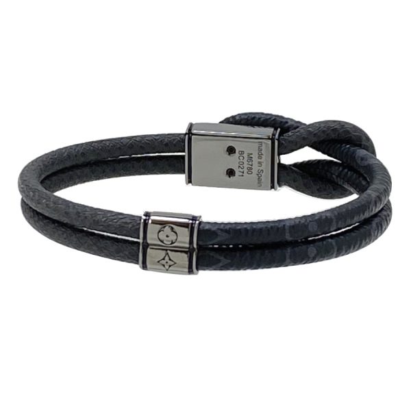 m6780d 03 Louis Vuitton Loop It Monogram Eclipse Bracelet Cord Bangle Black Gray Silver