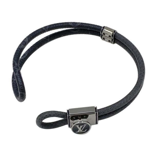 m6780d 04 Louis Vuitton Loop It Monogram Eclipse Bracelet Cord Bangle Black Gray Silver