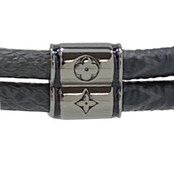 m6780d 06 Louis Vuitton Loop It Monogram Eclipse Bracelet Cord Bangle Black Gray Silver