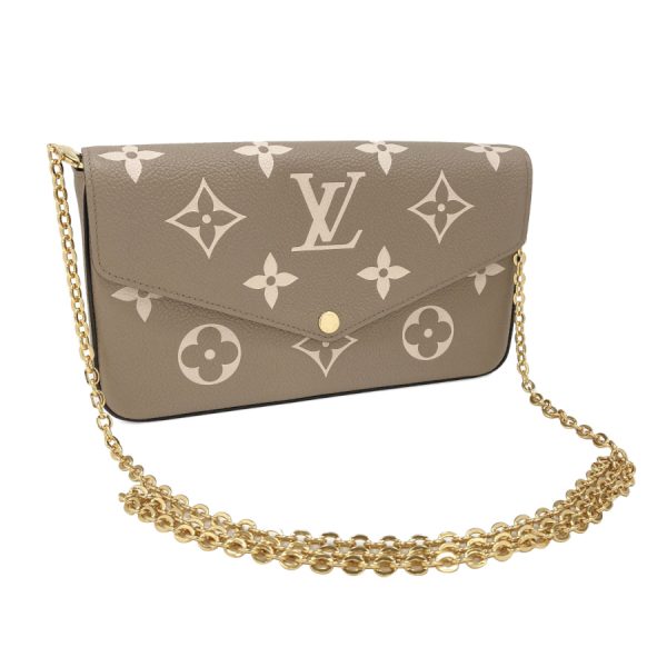 m69977 01 Louis Vuitton Pochette Felicie Bicolor Monogram Tourtrail Clutch Bag Tourterelle Crème