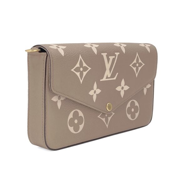 m69977 02 Louis Vuitton Pochette Felicie Bicolor Monogram Tourtrail Clutch Bag Tourterelle Crème