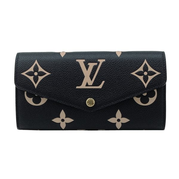 m80496 01 Louis Vuitton Portefeuille Sarah Monogram Empreinte Bicolor Wallet Black