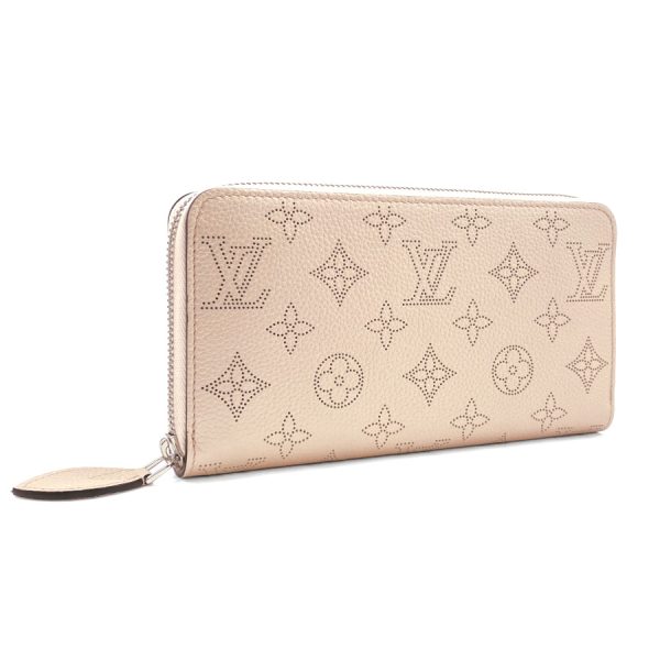 m80935 01 Louis Vuitton Monogram Mahina Wallet Long Round Zipper Pink Silver