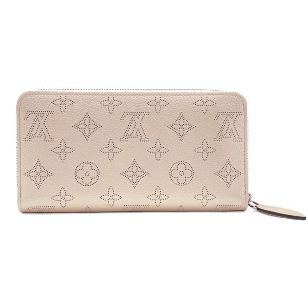 m80935 02 Louis Vuitton Monogram Mahina Wallet Long Round Zipper Pink Silver