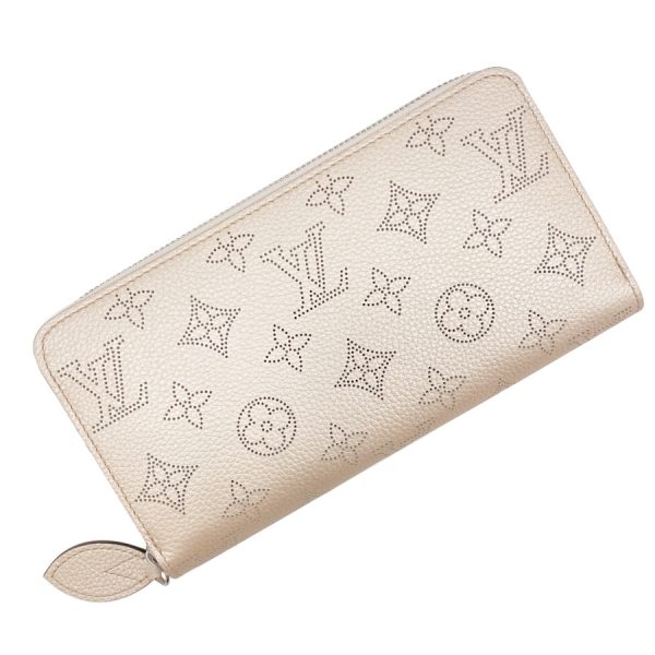 m80935 09 Louis Vuitton Monogram Mahina Wallet Long Round Zipper Pink Silver