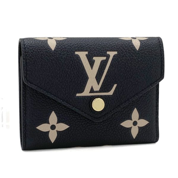 m80968 001 Louis Vuitton Monogram Empreinte Wallet Tri Fold Black Beige