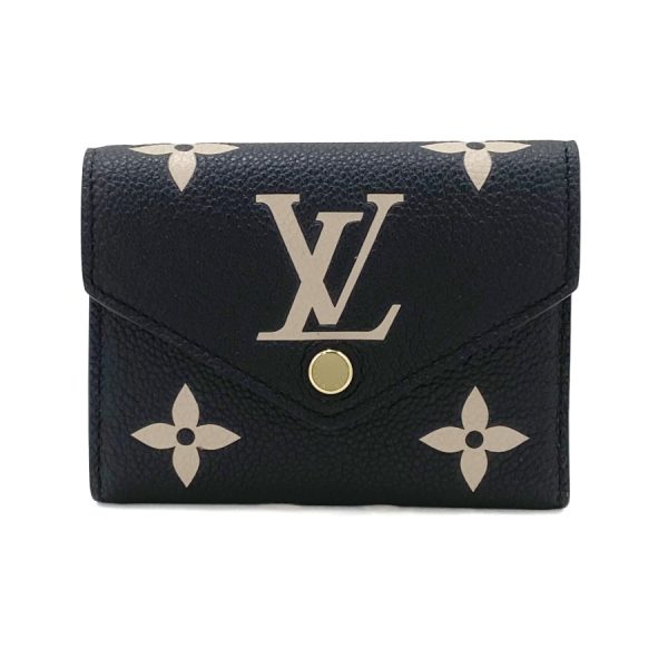 m80968 002 Louis Vuitton Monogram Empreinte Wallet Tri Fold Black Beige