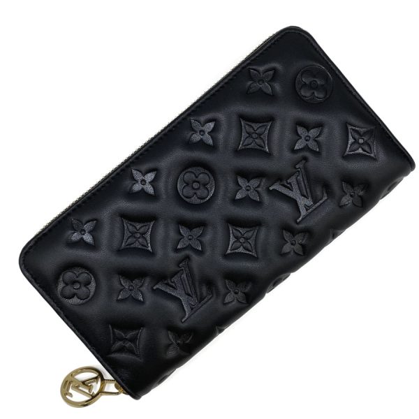 m81510 06 Louis Vuitton Monogram Embossed Leather Wallet Long Round Zipper Gold Black