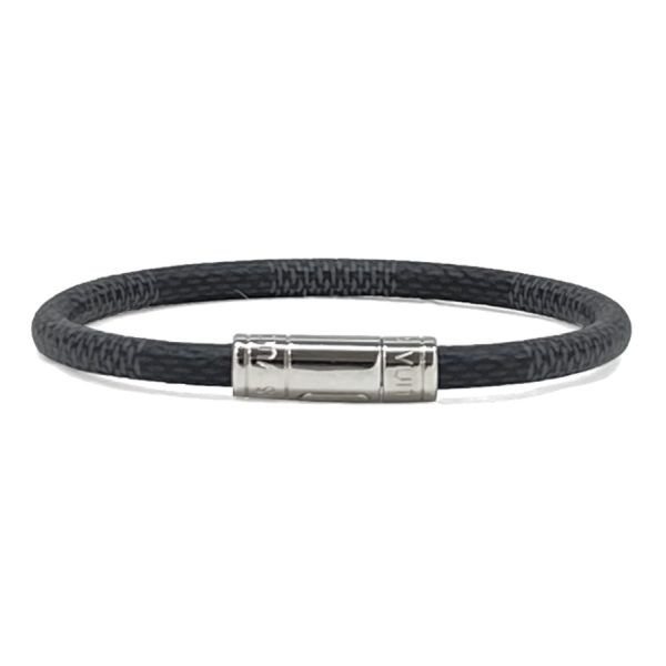 m8152e 01 Louis Vuitton Canvas Keep It Damier Bracelet Black Silver