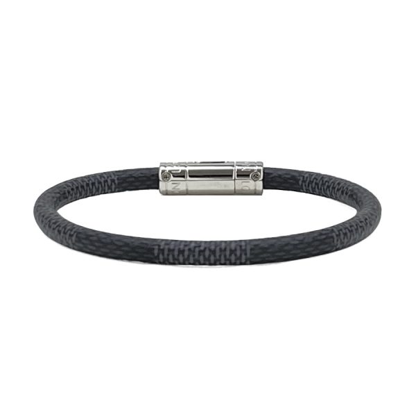 m8152e 02 Louis Vuitton Canvas Keep It Damier Bracelet Black Silver