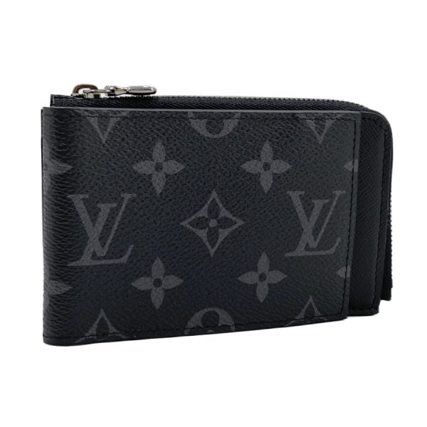 m81568 01 Louis Vuitton Leather Card Case Coin Case Black Silver