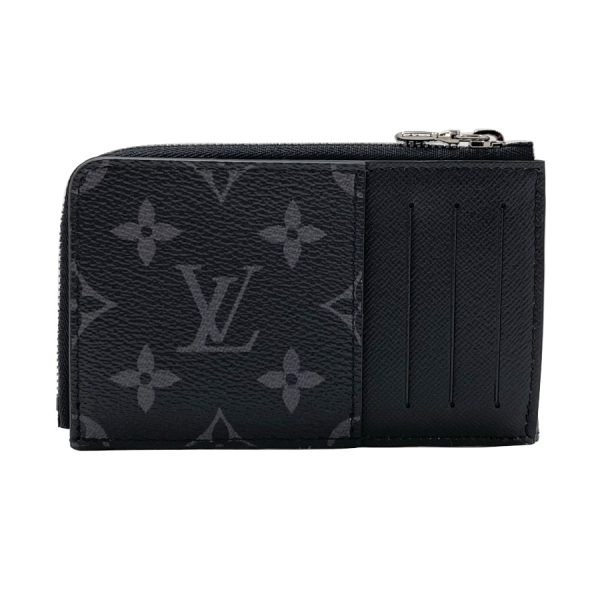 m81568 02 Louis Vuitton Leather Card Case Coin Case Black Silver