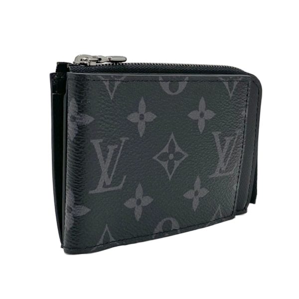 m81568 04 Louis Vuitton Leather Card Case Coin Case Black Silver