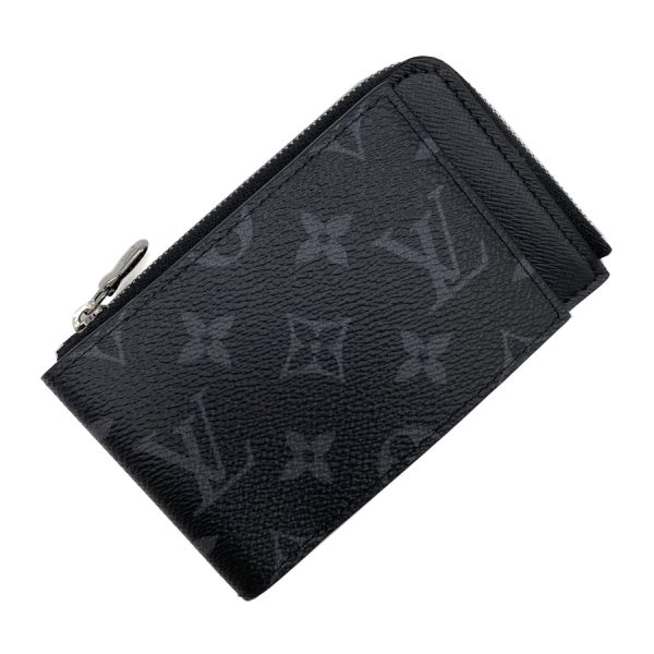 m81568 08 Louis Vuitton Leather Card Case Coin Case Black Silver